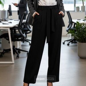 Antonio Melani Black Pinstripe Pants with Tie Belt - Size 12